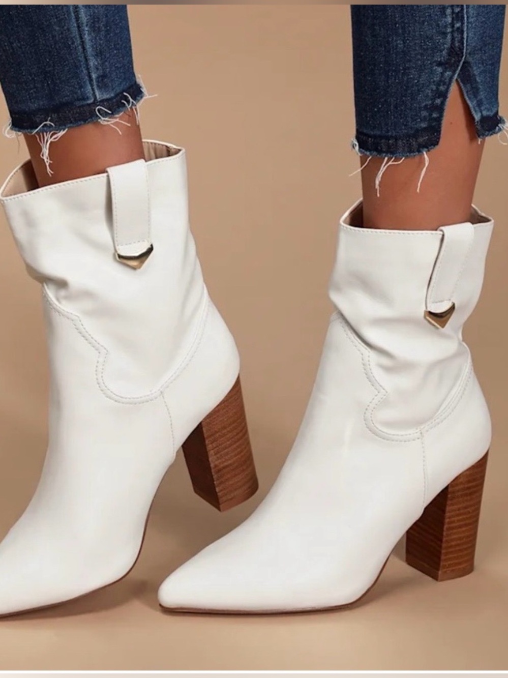 Lulu's White Pointed-Toe Mid-Calf Block Heel Boots